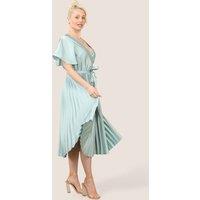 ELAINA FASHION Women's Grace Satin Pleated Midi Dress in Mint | Size: 22