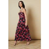 Oasis Women's Pleated Tiered Midi Dress in Black | Size: 10