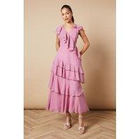 Oasis Women's Ruffle Asymmetric Maxi Dress in Pink | Size: 12