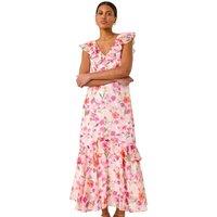 Floral Print Chiffon V-Neck Midi Dress