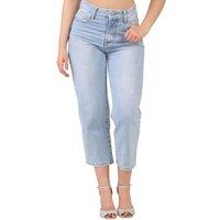 ELAINA FASHION Women's High Waisted Mid Wash Cropped Jeans in Light Blue | Size: 8