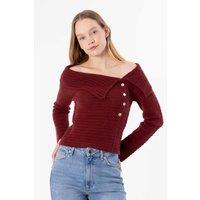 Dexia Women's Knitted Blouse with Button Detail Burgundy | Size: Medium