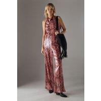 Snake Sequin Cowl Neck Drop Waist Jumpsuit