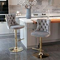 HomeTouch Set of 4 Luxury Grey & Gold Velvet Swivel Bar stools | Size: 4 Pack
