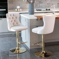 HomeTouch Set of 4 Velvet Upholstered Swivel Bar Stools with Adjustable Height in Beige | Size: 4 Pack