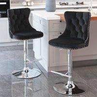 HomeTouch Vero Set of 6 Luxury Velvet Swivel Bar Stools in Black | Size: 6 Pack