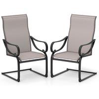 Costway Patio C-Spring Dining Chairs Set of 2 Sling High-Back Chairs in Grey