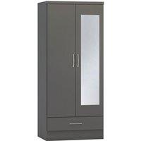 Seconique Nevada Mirrored 2 Door 1 Drawer Wardrobe in Dark Grey