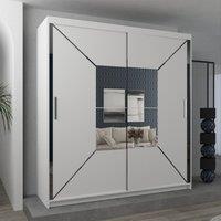 Sliding Wardrobes 4U Double Center Mirror Sliding Door Wardrobe 120cm X 217cm in White | Size: 120 cm X 217 cm