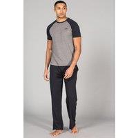Tokyo Laundry Men's Cotton 2-Piece Short Sleeve Raglan Top & Jersey Bottoms Pyjama Set in Mid Grey | Size: XL