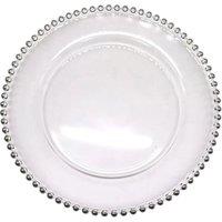 Neel Blue 33cm Charger Plates with Beaded Design Glass Plates for Dinner Table Decoration in Silver