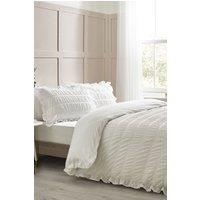 Catherine Lansfield Seersucker Frill Duvet Cover Set in White | Size: Super King