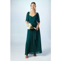Coast Women's Teen Pleated Georgette Angel Sleeve Bridesmaid Dress in Emerald | Size: 14-15 Years