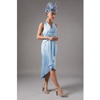 Coast Women's V Neck Wrap Front Asymmetric Hem Midi Dress in Powder Blue | Size: 10