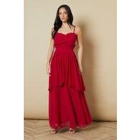 Oasis Women's Strappy Scallop Bust Tiered Midi Dress in Red | Size: 12