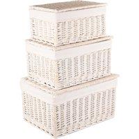 Red Hamper Wicker Set of 3 White Wash Steamed Cotton Lined Storage Basket