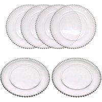 Neel Blue 33cm Set of 6 Charger Plates with Beaded Design Glass Plates for Dinner Table Decoration in Silver