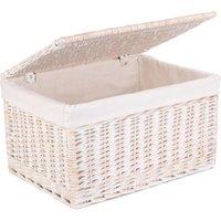 Red Hamper Wicker White Wash Steamed Cotton Lined Storage Basket | Size: Medium