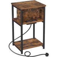 Slim Side Table with Charging Station Bedside Table with 2 AC Outlets