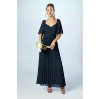 Coast Girl's Teen Pleated Georgette Angel Sleeve Bridesmaid Dress in Navy | Size: 9-10 Years