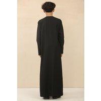 Thobez Boy's Thobe Emirati Omani Jubba Islamic Clothing Muslim Kaftan Eid Robe Arab Embroidery in Black | Size: 11-12 Years