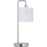 First Choice Lighting Chrome Arched Table Lamp with White Laser Cut Shade in Silver