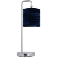First Choice Lighting Chrome Arched Table Lamp with Navy Blue Crushed Velvet Shade in Silver