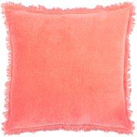 Furn Gracie 100% Cotton Velvet Fringed Cushion in Coral | Size: 45 cm x 45 cm