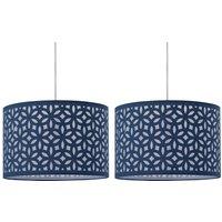 First Choice Lighting Set of 2 Navy Blue Laser Cut 25cm Pendant Lightshades