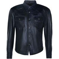 Infinity Leather Men's Retro Leather Shirt Jeans Jacket-Beijing in Black | Size: 2XL