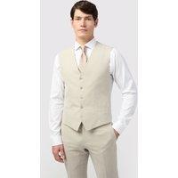 Alexandre Silver Label Men's Tailored Fit Stone Linen Waistcoat in Nude | Size: 48R