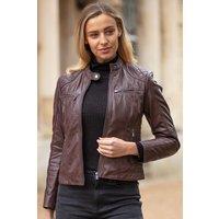 Ashwood Leather Women's 'Donna Milano' Real Leather Fashion Biker Style Jacket in Maroon | Size: 16