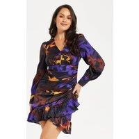 Liquorish Women's Abstract Print Mini Dress Frill Details | Size: 8