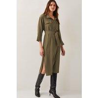 Monsoon Women's Grace Cargo Midi Shirt Dress Green | Size: XL