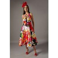 Halterneck Floral Print Midi Dress