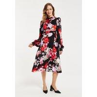 Liquorish Women's Rose Print Midi Wrap Dress With Open Back Detail in Black | Size: 8