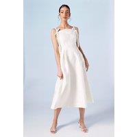 Coast Women's Jacquard Wedding Midi Dress With Tie Detail in Ivory | Size: 12