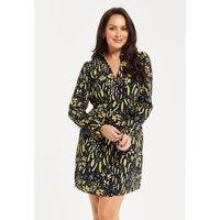 Liquorish Women's Black & Yellow Painterly Mini Dress | Size: 12