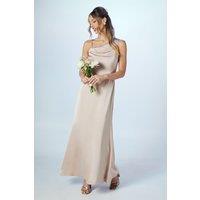 Asymmetric Shoulder Satin Maxi Bridesmaid Dress