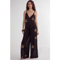 NastyGal Women's Star Embellished Beach Jumpsuit in Black | Size: 6