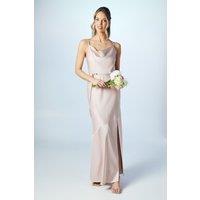 Coast Women's Cowl Neck Satin Slip Maxi Bridesmaid Dress in Blush | Size: 14