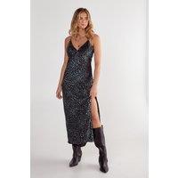 NastyGal Women's Animal Devore Tie Back Split Leg Maxi Slip Dress in Blue | Size: 8