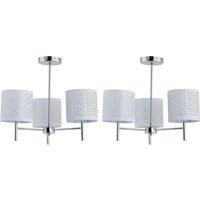 First Choice Lighting Set of 2 Brea - Chrome 3 Light Fittings with White Cut Out Shades in Silver