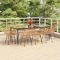 Berkfield Home 9 Piece Garden Dining Set Poly Rattan in Brown