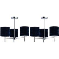 First Choice Lighting Set of 2 Brea - Chrome Light Fittings with Navy Blue Velvet Shades in Silver