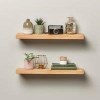 Off the Grain Solid Oak Wall-Mounted Floating Shelves - 2 Pack - 70cm in Light Oak | Size: 70 cm x 15 cm