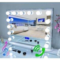 7seas Hollywood Vanity 85x68cm Diamond MakeUp Mirror LED Lights LCD Display Bluetooth E27 - Wall Tabletop in Silver | Size: 85x68 cm