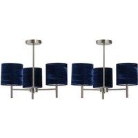 First Choice Lighting Set of 2 Brea - Antique Brass Light Fittings & Navy Blue Velvet Shades in Gold