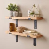Off the Grain Oak Wooden Shelves with Lipped Brackets - Set of 2 - 150cm in Light Oak | Size: 90 cm x 15 cm