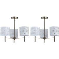 First Choice Lighting Set of 2 Brea - Antique Brass Light Fittings with White Cut Out Shades in Gold